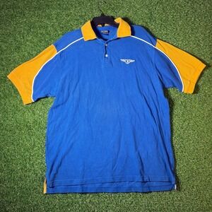 BadBoy‎ Blue Gold Polo Shirt Men's Large 00s Colorblock Wing Logo Y2K Streetwea